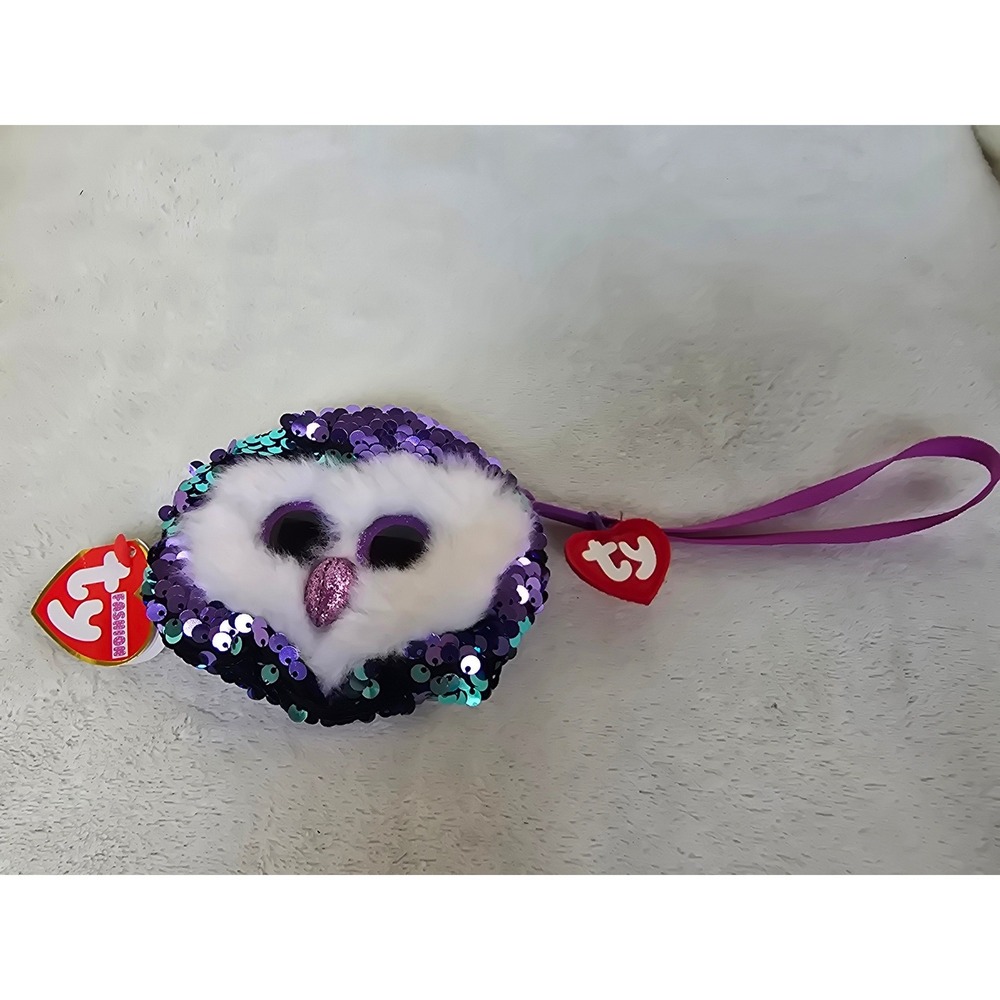 Ty Fashion Moonlight the Owl Sequin Coin Purse Purple Teal Flip Sequins NWT